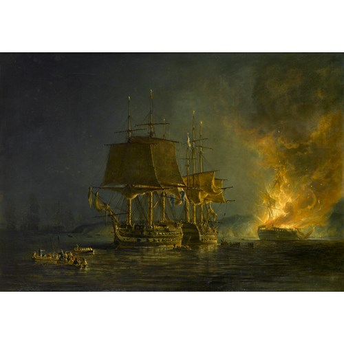 The Burning of the Russian 74-gun Sewolod After she had been Engaged and Silenced by HMS Implacable, Captain T. Byam Martin, in the Baltic, 26 August, 1808